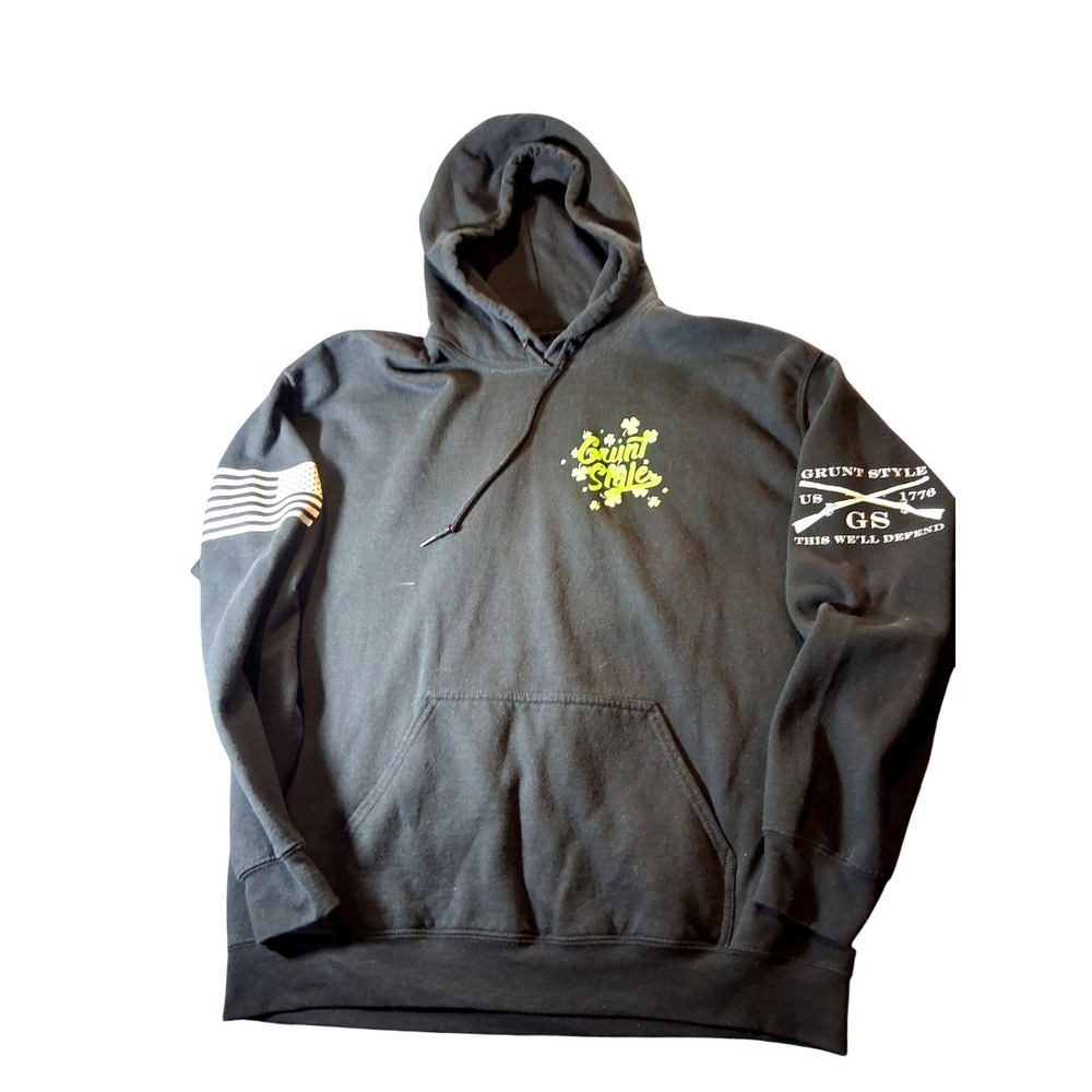 Grunt Style Hooligan Hoodie Mens Large Black Irish Shamrock Graphic Sweatshirt